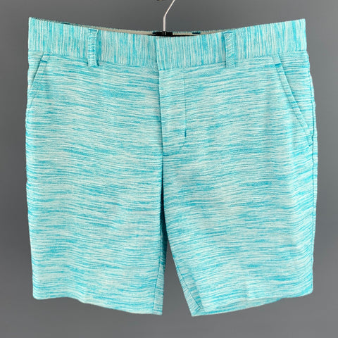 MR TURK Size 30 Blue & White Knitted Viscose Blend Zip Fly Shorts