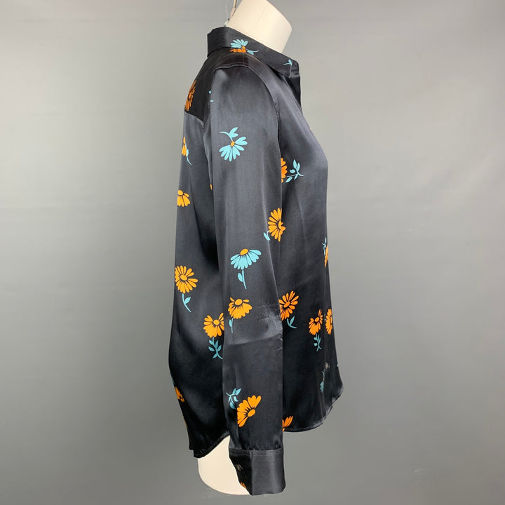 EQUIPMENT Size S Navy & Yellow Floral Silk Blouse