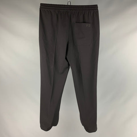 Y-3 taille L noir solide laine polyester ceinture élastique pantalons décontractés