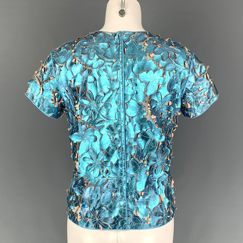 MARC JACOBS Size 4 Blue Leather Metallic Back Zip Dress Top