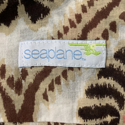 SEAPLANE Taille XXS Chemise à manches courtes boutonnée en coton abstrait beige et marron