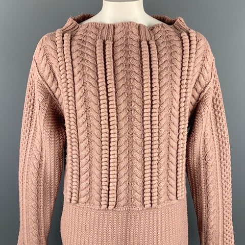 BURBERRY PRORSUM Resort 2013 Size XL Rose Pink Cable Knit Wool Wide Neck Sweater