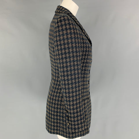 Vintage CHANEL Size 6 Navy Cream Wool Blend Checkered Jacket