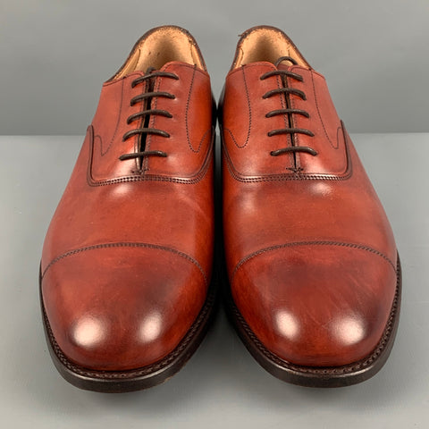JOSEPH CHEANEY Size 10.5 Burgundy Solid Leather Cap Toe Lace Up Shoes
