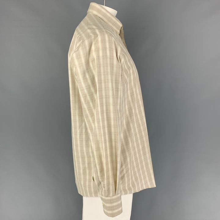 LUCIANO BARBERA Taille L Beige Fenêtre Panneau Coton Boutonné Chemise à Manches Longues