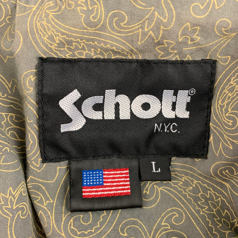 SCHOTT Size L Brown Distressed Leather Trucker Jacket