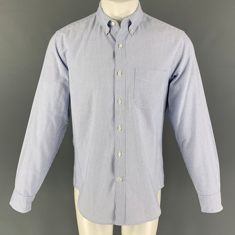 J.CREW Size M Blue White Stripe Cotton Oxford Long Sleeve Shirt