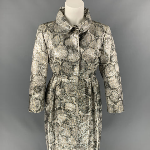 Early BURBERRY PRORSUM Size 6 Silver Metallic Jacquard Silk Blend Coat
