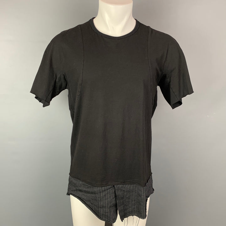 ZIGGY CHEN S/S 15 Size M Black & Grey Cotton / Linen Mixed Fabrics Short Sleeve T-shirt