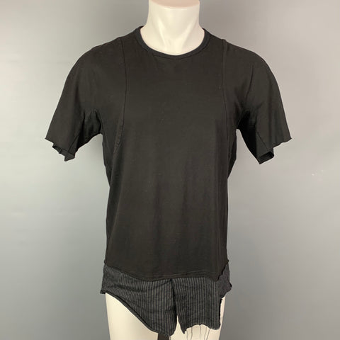 ZIGGY CHEN S/S 15 Talla M Camiseta de manga corta de tejidos mixtos de algodón/lino gris y negro