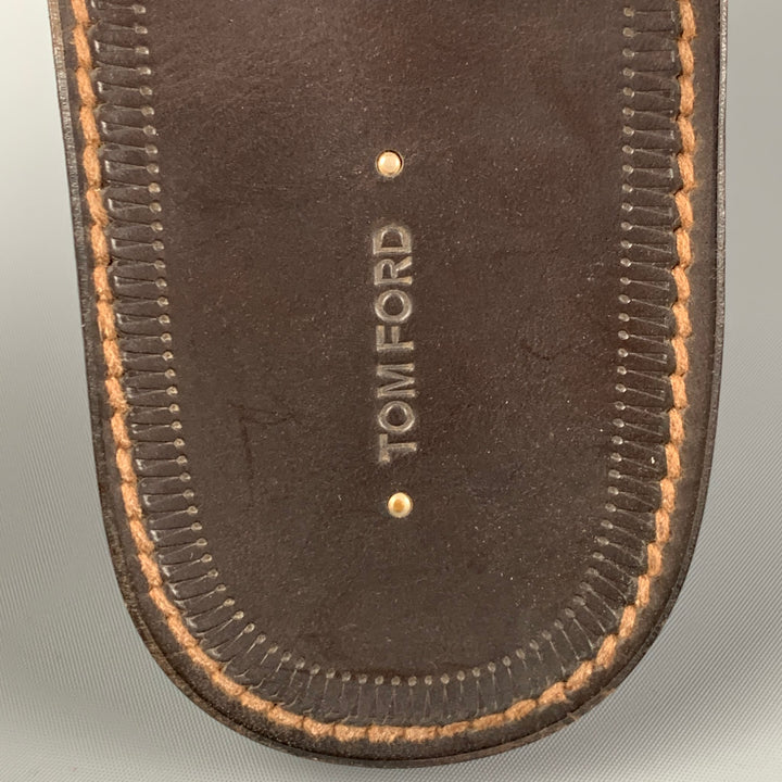 TOM FORD Size 10 Tan Braided Leather T-strap Sandals