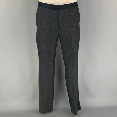 TODD SNYDER Size 40 Charcoal Black Linen Peak Lapel Tuxedo Suit