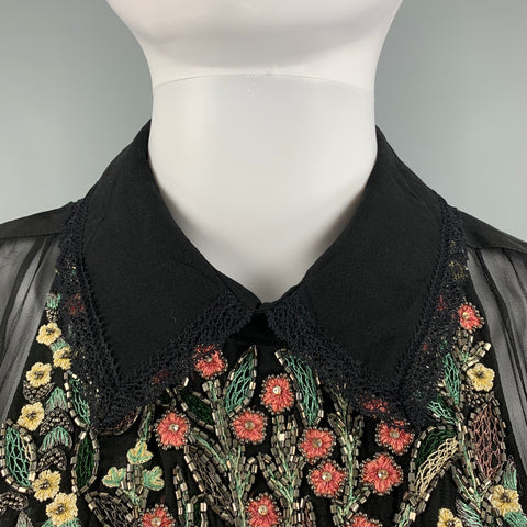 ALBERTA FERRETTI Size S Black Silk Sequined A-Line Blouse