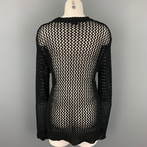 DRIES VAN NOTEN Size L Black Mesh Cotton Crew-neck Pullover