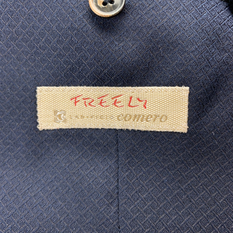 SAKS FIFTH AVENUE Chest Size 44 Navy Textured Cotton / Wool Sport Coat