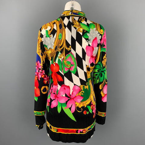 LEONARD Size M Multi-Color Floral Silk Tunic Blouse