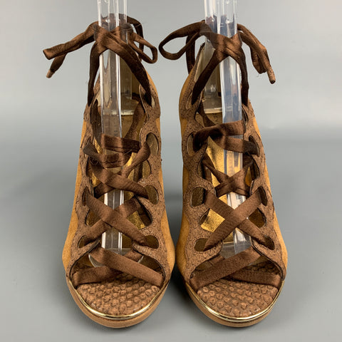 DEVI KROGELL Talla 6 Botas con correa en el tobillo de materiales mixtos de ante marrón y marrón