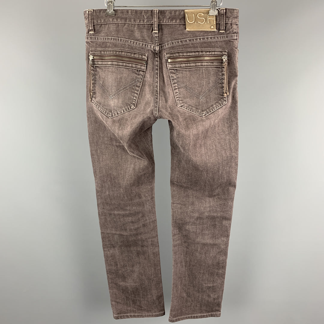 JOHN VARVATOS * U.S.A. Size 32 Grey Wash Denim Button Fly Jeans