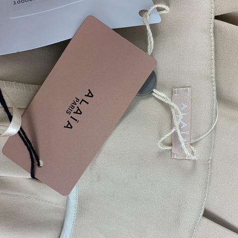 ALAIA Talla 4 Pantalón de vestir de talle alto de algodón beige