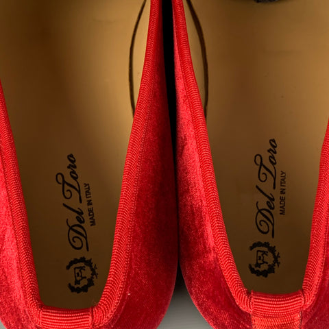 DEL TORO Size 13 Red Embroidery Velvet Slippers Loafers