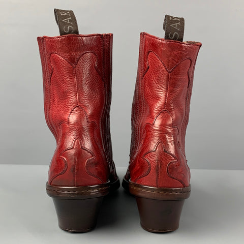 SARTORE Botas vaqueras con punta en punta de cuero rojo talla 6