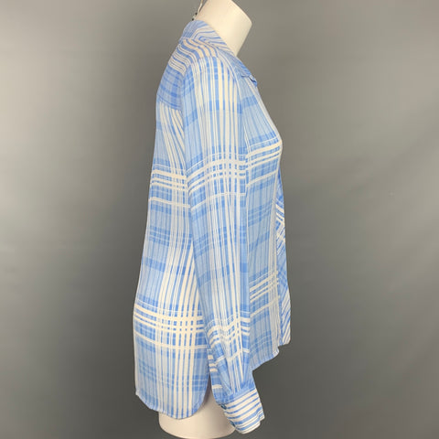 DIANE VON FURSTENBERG Size 2 Light Blue & White Plaid Viscose Blouse