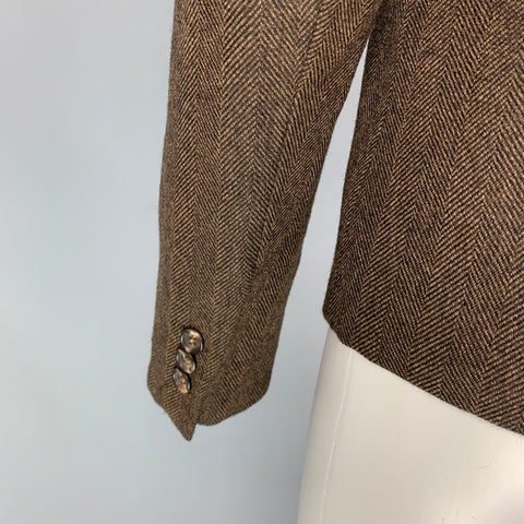 MAX MARA Taille 6 Blazer veste à chevrons en laine marron et beige