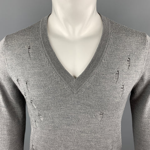 SPURR Size S Gray Distressed Wool V-neck Sweater