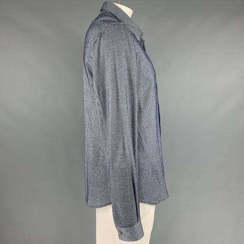 EMPORIO ARMANI Size XXL Navy White Cotton Long Sleeve Shirt