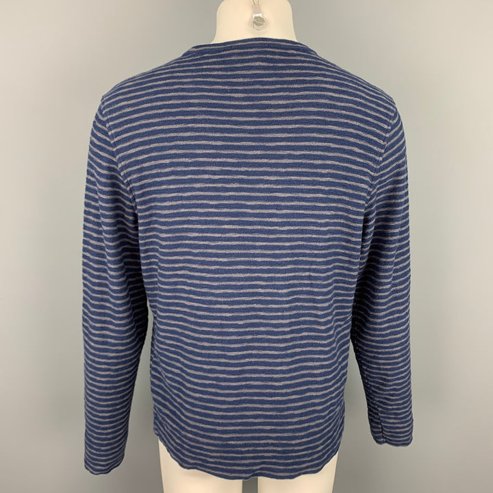 YMC Size M Navy & Grey Stripe Cotton Crew-Neck Pullover