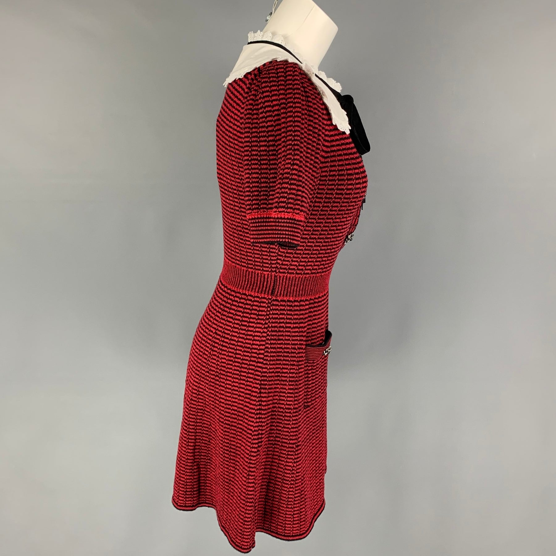 SELF-PORTRAIT Size 6 Red Black Knit Stripe Short Sleeve Dress – Sui Generis  Designer Consignment