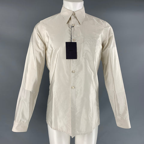 PRADA Size S Beige Stripe Silk Button Up Long Sleeve Shirt