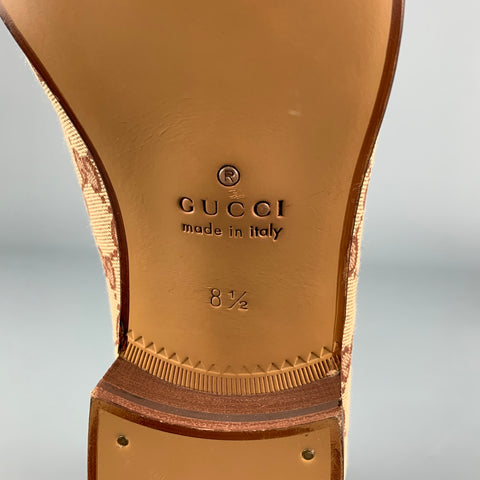 GUCCI Size 9 Tan & Brown Monogram Canvas Slip On Horsebit Loafers
