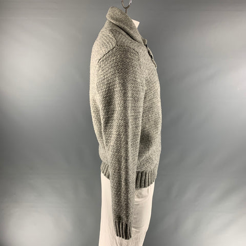 SATURDAYS NYC Size L Grey Knit Wool Shawl Collar Sweater