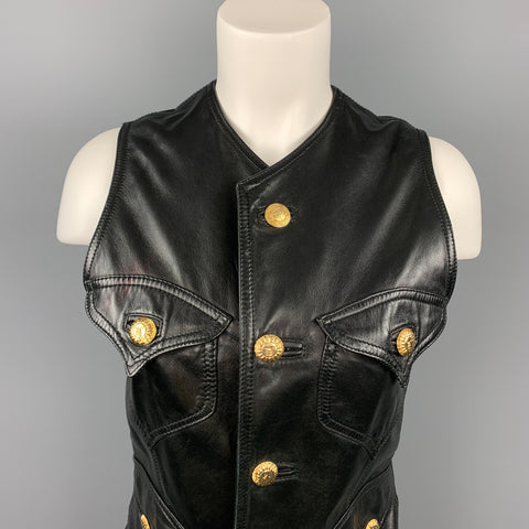 GIANNI VERSACE Taille L Gilet boutons dorés en cuir noir