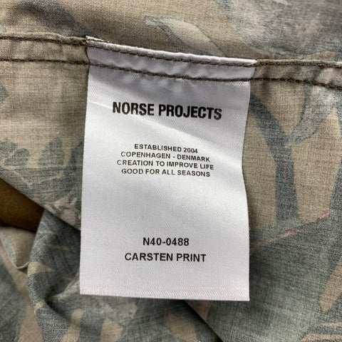 NORSE PROJECTS Size S Brown Olive Leaf Print Cotton One pocket Short Sleeve Shirt