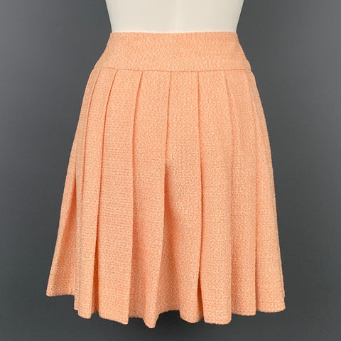 CHANEL 01C Size 6 Peach Sorbet Tweed Cotton Blend Jacket Skirt Set