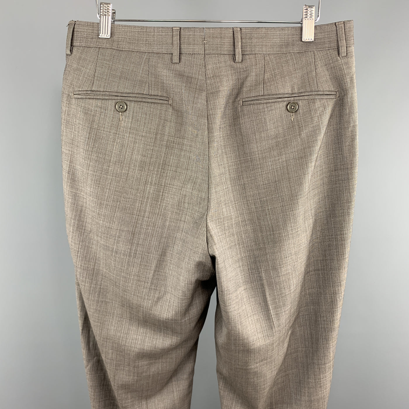 SANTORELLI Size 33 x 35 Taupe Grid Wool Zip Fly Dress Pants