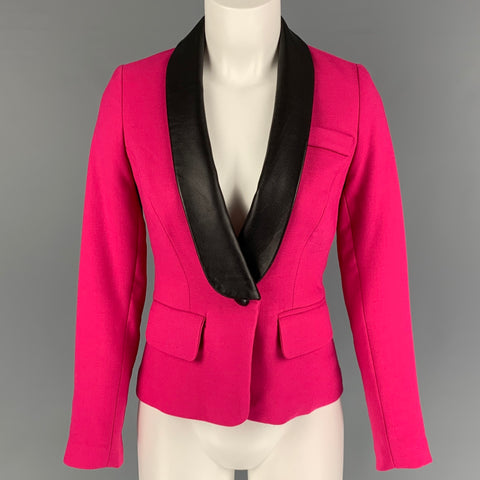MILLY Size 0 Fuchsia Black Polyester Wool Jacket Blazer