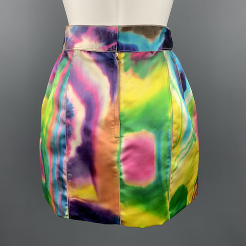 DOLCE & GABBANA Size 2 Multi-Color Watercolor Silk Satin Skirt