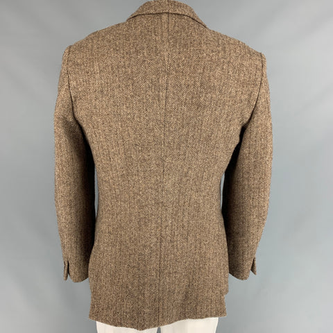 ARMAND BASI Size 44 Brown & Beige Herringbone Polyester Blend Sport Coat