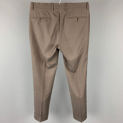 PT01 Size 30 Brown Virgin Wool Cuffed Dress Pants