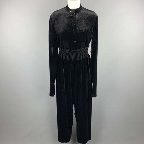 JEAN PAUL GAULTIER Size 10 Black Silk Blend Velour Band Collar Dress Top