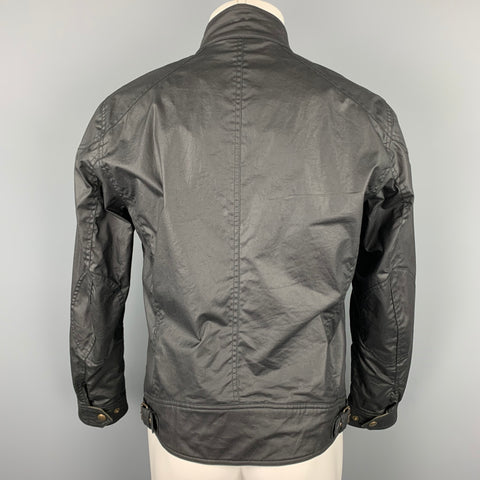 BELSTAFF Racemaser 1981 Talla 38 Chaqueta de algodón revestida negra con cremallera y broches