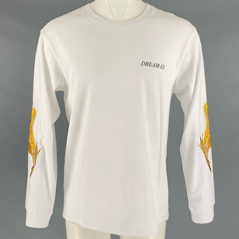 CHRISTIAN DADA Taille XS T-shirt à manches longues en coton brodé or blanc