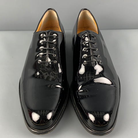 A. TESTONI Size 10 Black Patent Leather Lace Up Shoes