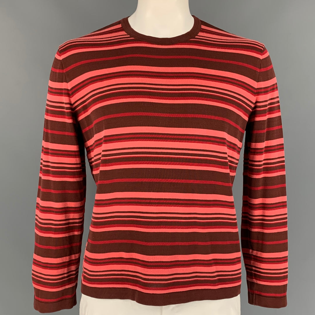 VERSACE CLASSIC Size XL Brown & Pink Stripe Cotton Crew-Neck Pullover