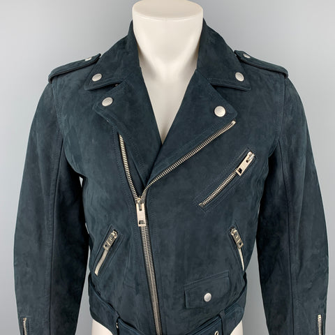 BURBERRY PRORSUM Size 38 Navy Nubuck Suede Biker Jacket