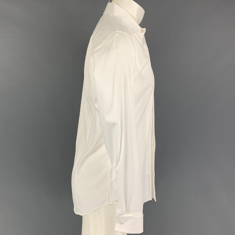 THEORY Size M White Solid Cotton Hidden Buttons Long Sleeve Shirt