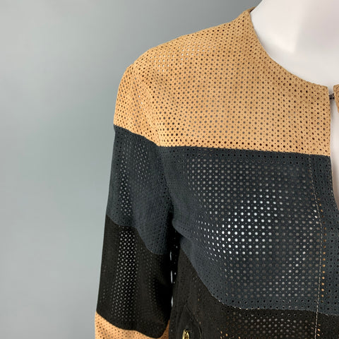 DROME Size S Camel Black Suede Perforated Hook & Eye Jacket